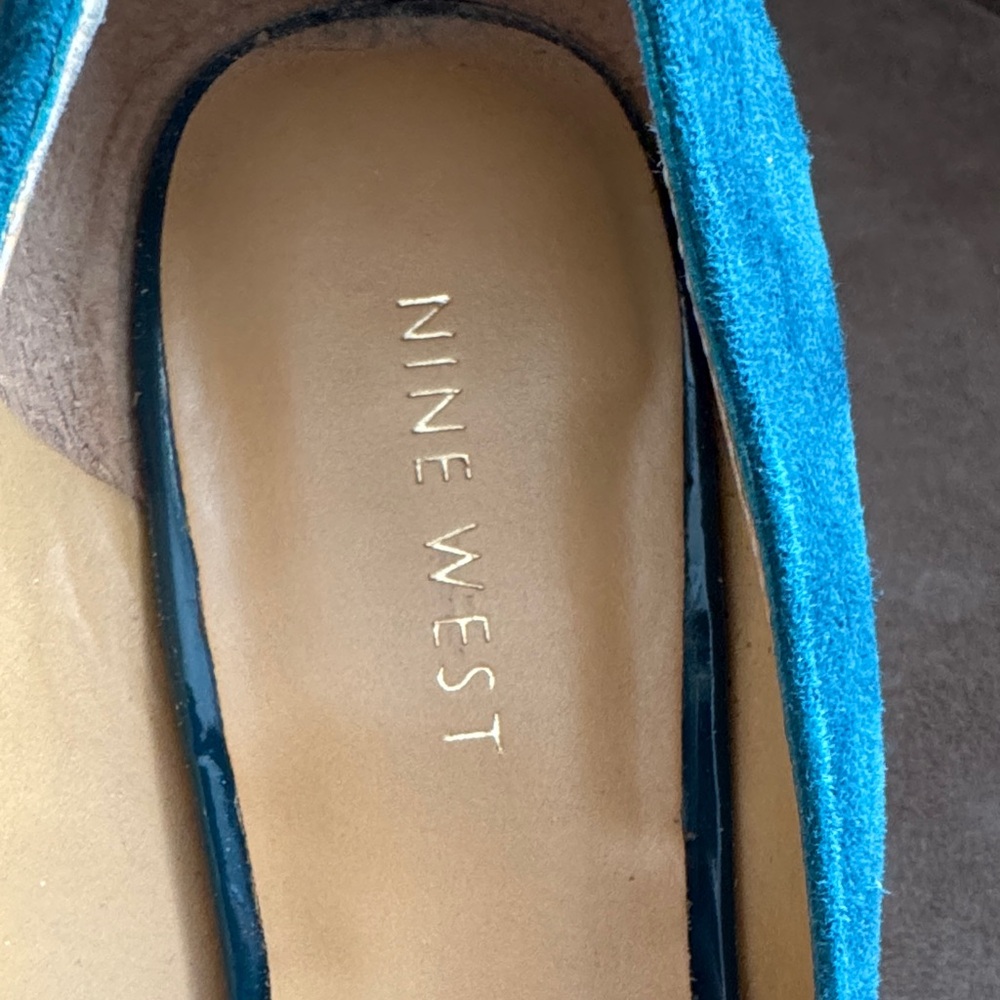 Nine West Teal Suede/Leather Peep-Toe Heels - Picture 2 of 5
